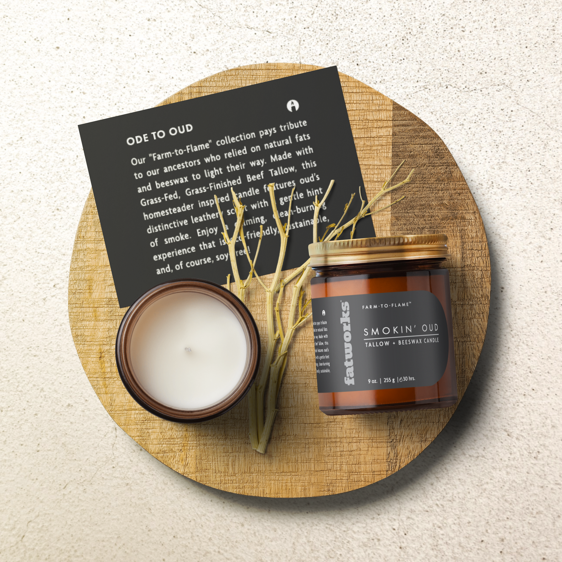 Oud Tallow Candle | Clean Burning Scented Fat Candle | Fatworks